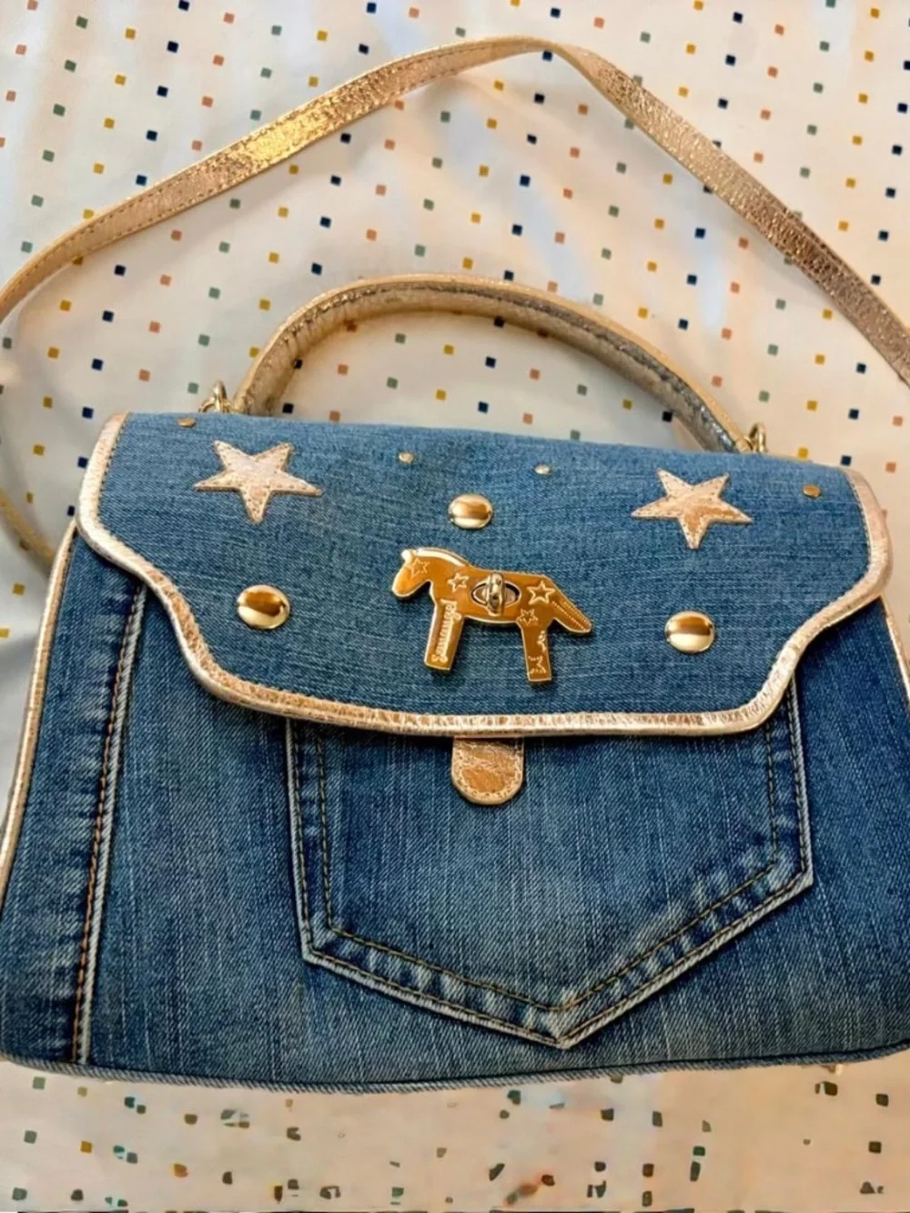Denim Horse and Star Handbag